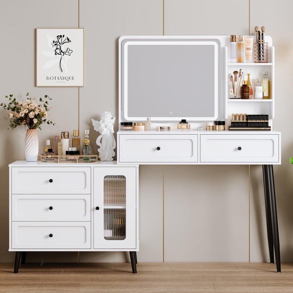 Sleek dresser with minimalist mirror.

