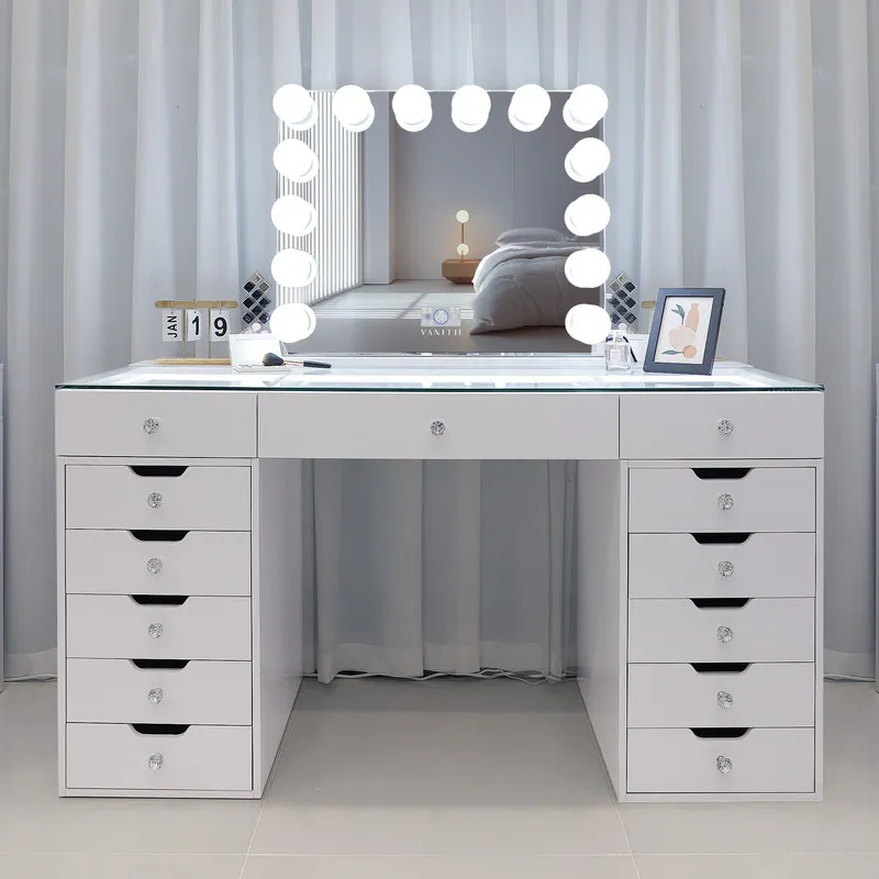 white lighting dressing table